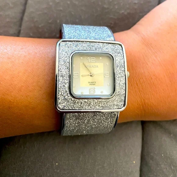 STRADA Cuff watch Womens STRADA Blue Rhinestone/chrome & Stainless Cuff  main image 4